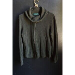 Lauren Ralph Lauren Waffle Knit Sweater Olive Green Pullover Thermal Minimalist